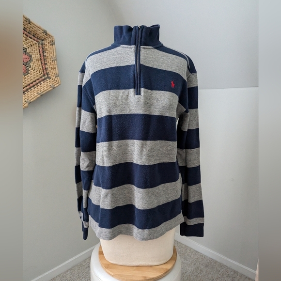Polo Ralph Lauren Striped Quarter Zip Rugby Pullover - Picture 1 of 7